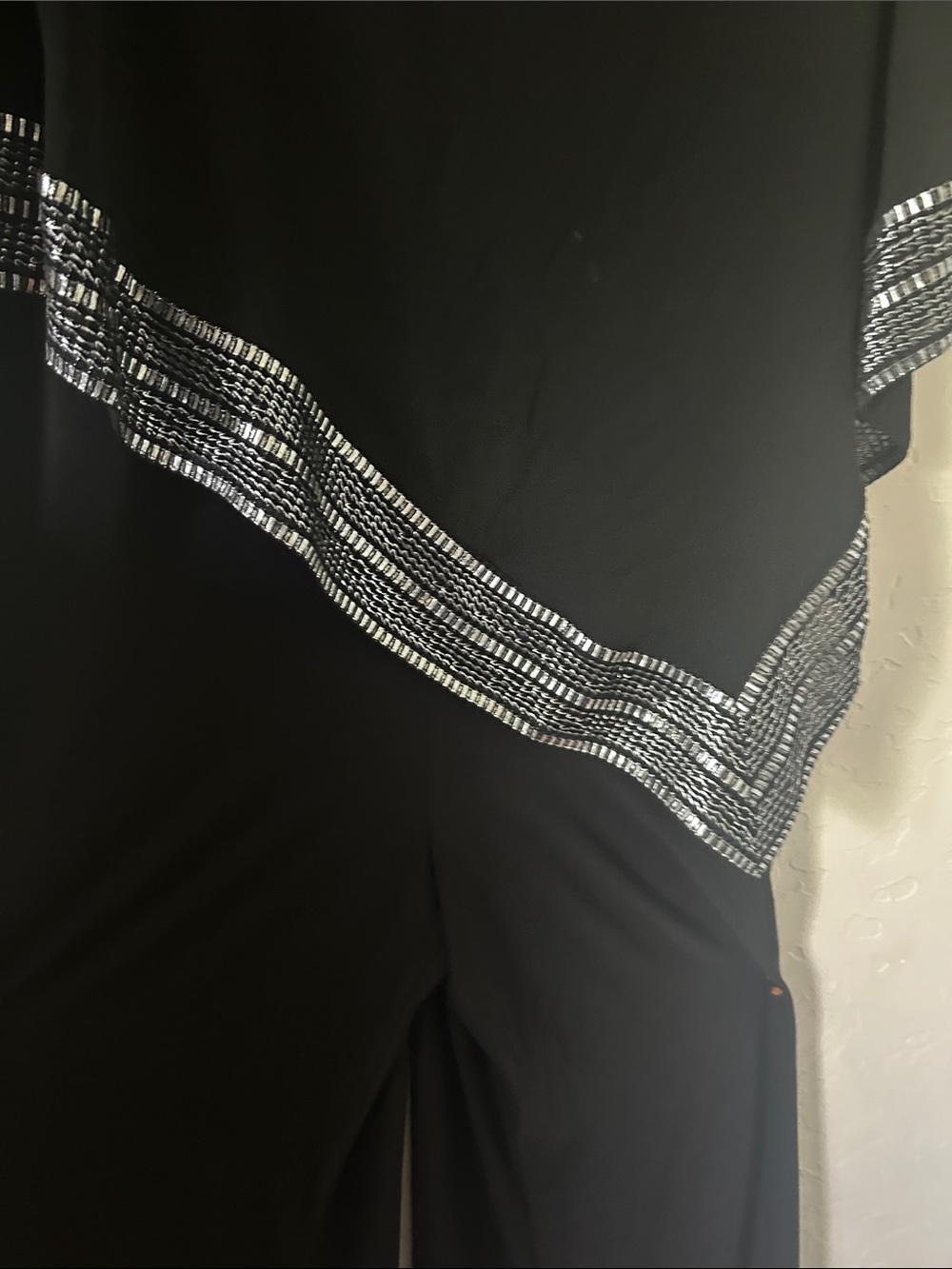 SLNY Black Wide-Leg Jumpsuit with Silver Embellished Overlay - Picture 5 of 9